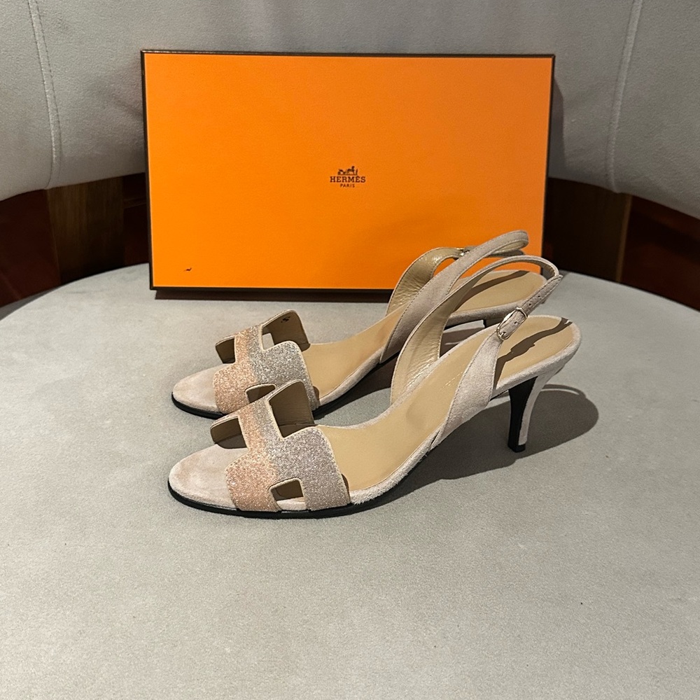 Hermes Night Crystal Beige/Tan Slingback Sandals - Picture 3 of 7